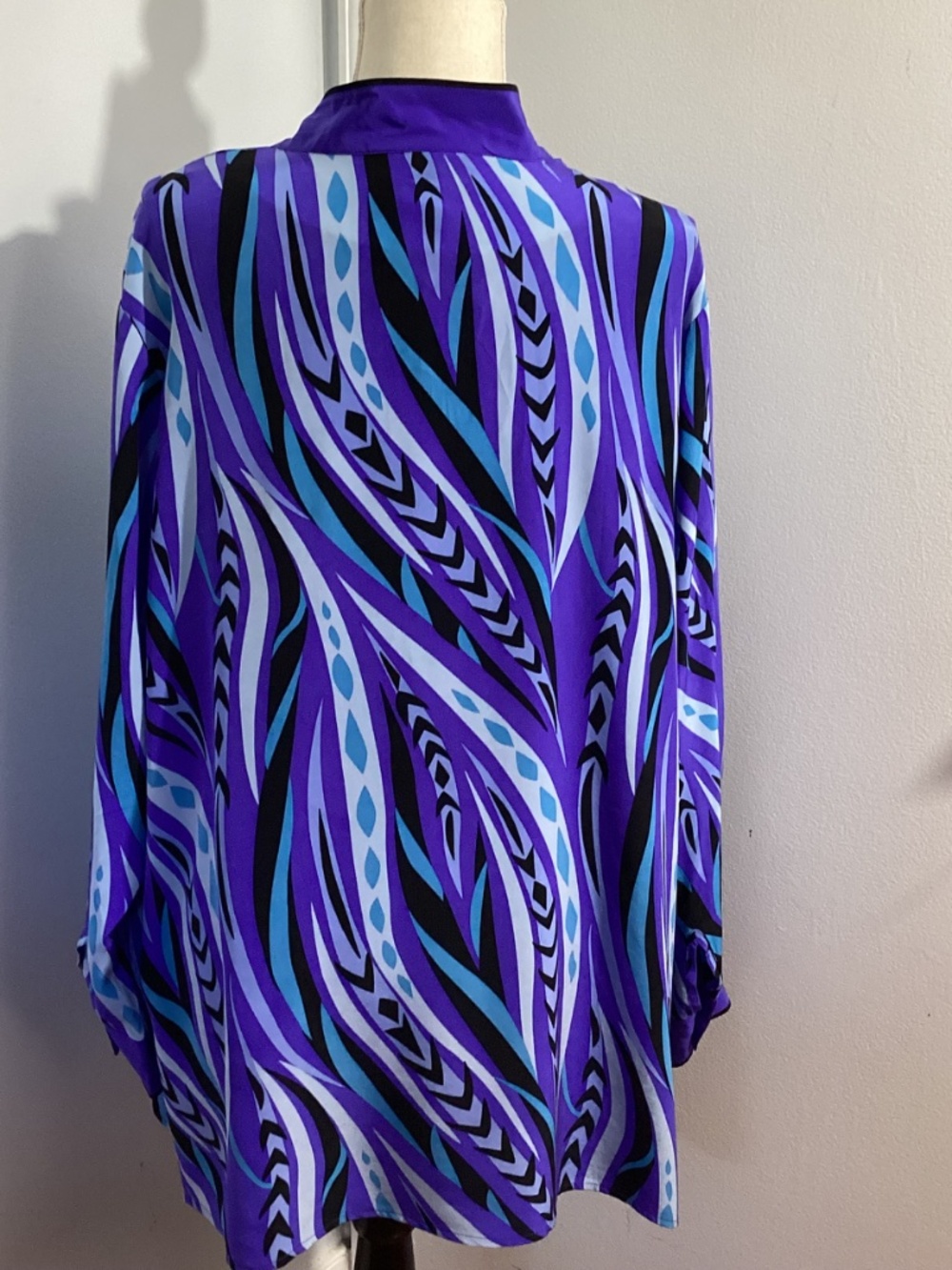 VTG BOB MACKIE WEARABLE ART PLUS 1X 100% SILK TWINSET TANK TOP TUNIC BLUE PURPLE - Picture 11 of 15
